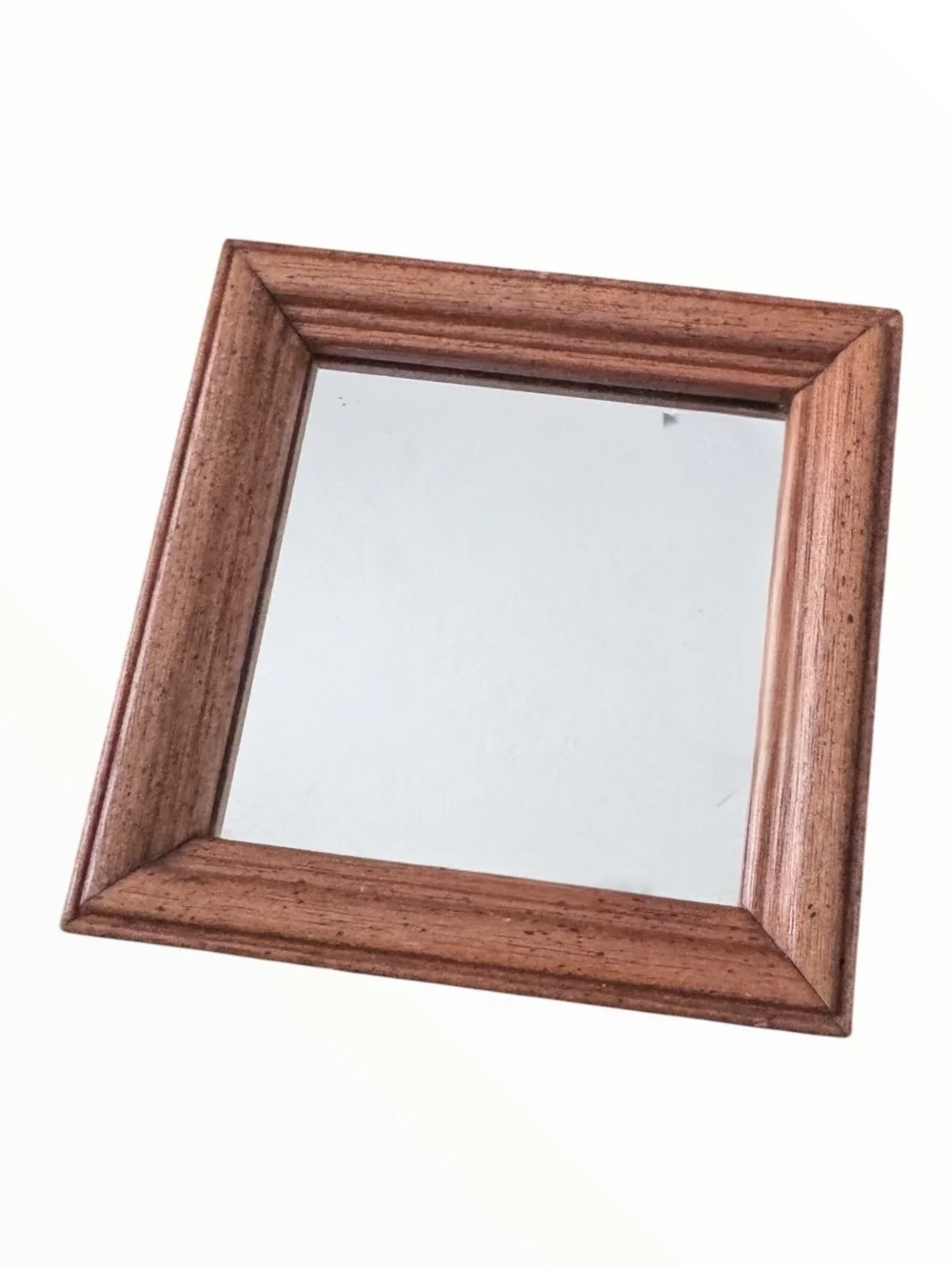 Vintage Small Wood Framed Wall Mirror 5.5” Square Rustic Country Farmhouse Decor